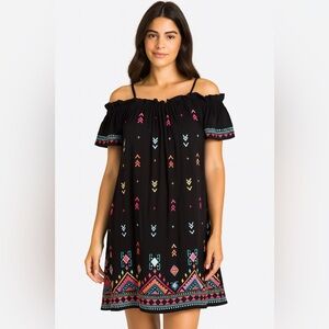 Double D Ranch Black Embroidered Aztec Off the Shoulder Dress Women’s Size XS